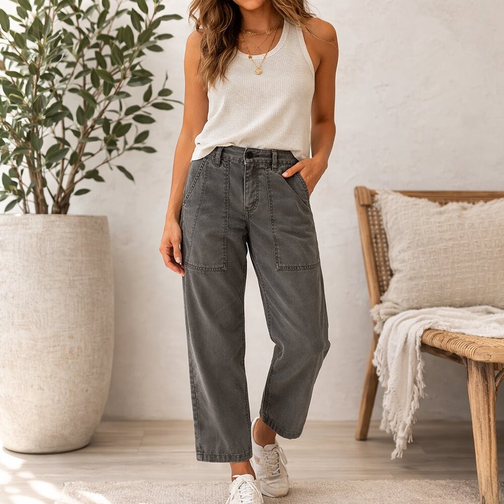 J.Crew Gray Straight Leg Pants Women Size 8 Mid Rise Flat Front Career Casual